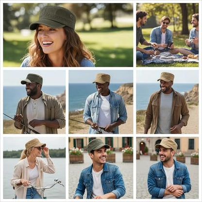 Army Cadet Cap for Men Women Military Flat Top Cap Adjustable Cotton Basic Baseball Cap - color: Coffee
