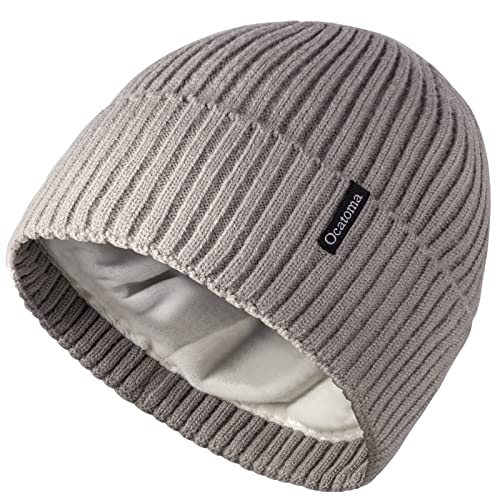 Ocatoma Beanie for Men Women Warm Winter Knit Cuffed Soft Ski Hats Unisex - color: Gray Camel