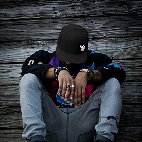Snapback Hats for Men Flat Bill Black Adjustable Baseball Cap Trucker Hat for Dad American Flag Pirate Skull Caps Cool - color: Skull Finger