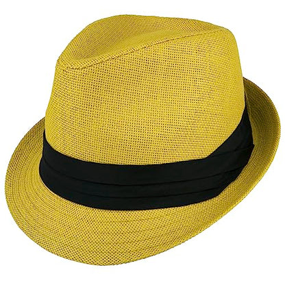 Gelante Summer Fedora Panama Straw Hats with Black Band - color: Gold, size: Small-Medium