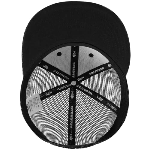 BASSDASH Flat Brim Trucker Cap Adjustable Snapback Hat Mesh Back for Men Women - color: Black Geometry