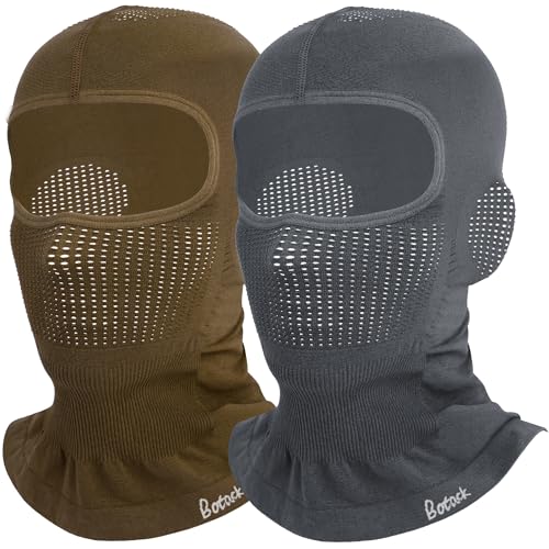 2 Pack Breathable Balaclava Ski Mask, Motorcy Helmet Liner Men Women - color: Grey+Khaki
