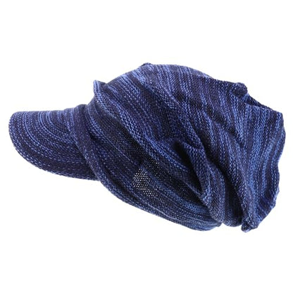 Armycrew Deep Crown Wrinkled Knit Slouch Rasta Beanie Visor - color: Navy Marled