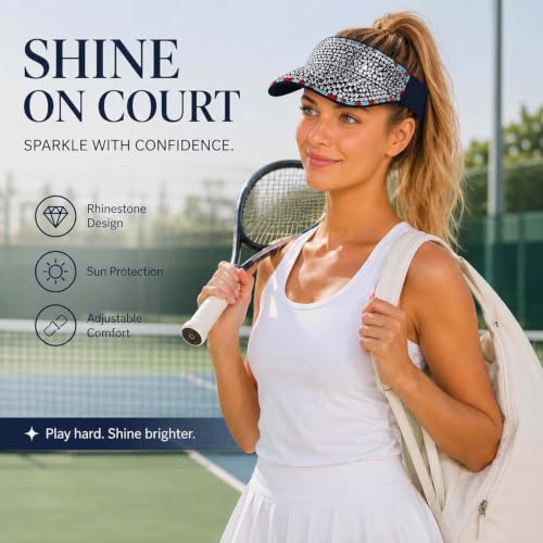 Bling Rhinestone Sun Visor for Women Sparkle Hat for Tennis Beach Sport - color: 07 Navy Blue
