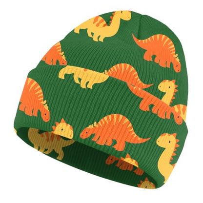 Kids Beanie Knit Hat Winter Unisex Cuffed Beanies Skull Cap Warm Double Layer Thick Acrylic Cute for Girls Boys - color: Dinosaur