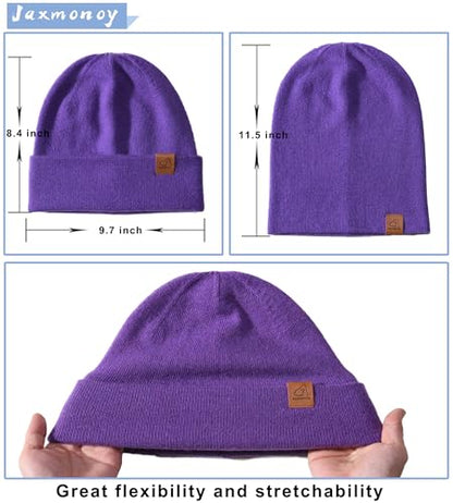 jaxmonoy Slouchy Knit Beanies Winter Hats for Women Men Soft Warm Reversible Slouch Cuffed Skull Knitted Beanie Cap - color: Purple