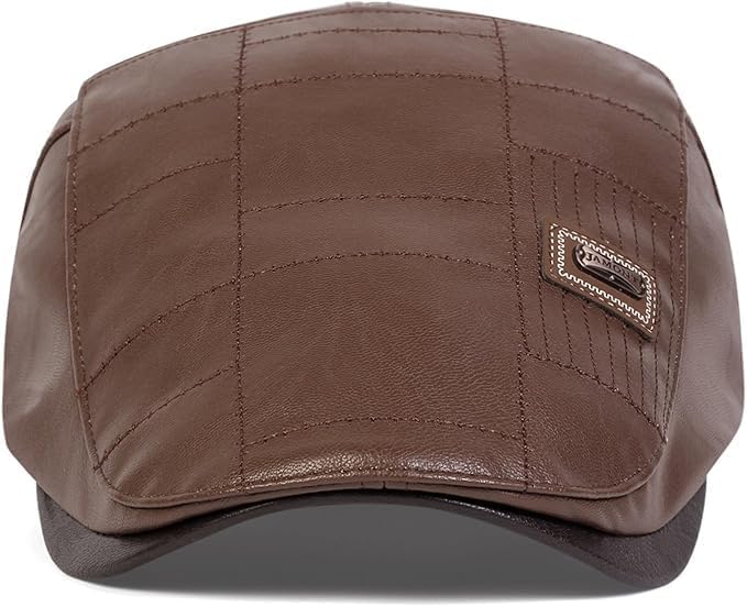 Newsboy Cap for Men, Flat Cap, PU Leather Hat - color: Patch| Light Brown