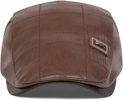 Newsboy Cap for Men, Flat Cap, PU Leather Hat - color: Patch| Light Brown