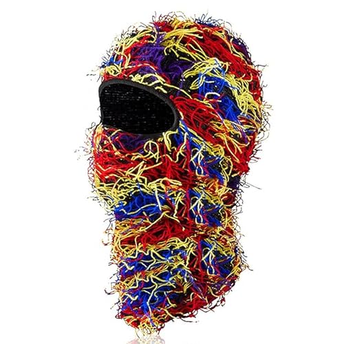 KORADI Women's Balaclava Mens Distressed Tassel Knit Hat Ski Full Face Masks Hats Winter Heart Embroidery Y2k Beanies - color: Yellow