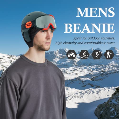 Winter Beanie Hats for Men Outdoor Stretchy Knit Ski Caps with Earflap Windproof - color: Red