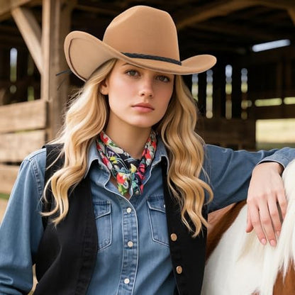 DRESHOW Western Cowboy Hat for Men Women Cowboy Cowgirl Hat Outdoor Wide Brim Retro Felt Fedora Hats Unisex Rolled up Caps - color: 1 Pack Style 8: Camel