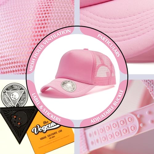 2-Pack Classic Foam Trucker Hat Summer Mesh Hat Lightweight Adjustable Back Buckle Strap - color: Black/Pink