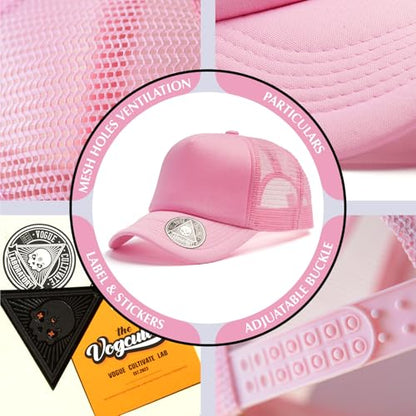 2-Pack Classic Foam Trucker Hat Summer Mesh Hat Lightweight Adjustable Back Buckle Strap - color: Pink/Blue