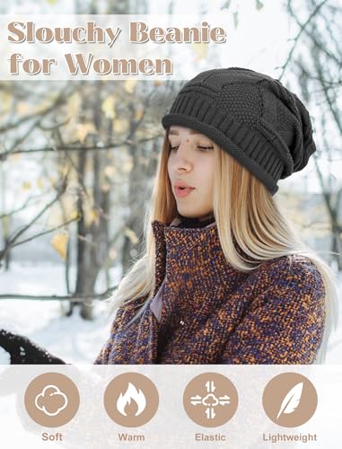 Senker Fashion 2 Pack Winter Beanie Hats for Women, Womens Slouchy Beanies - color: Beige Dark Grey