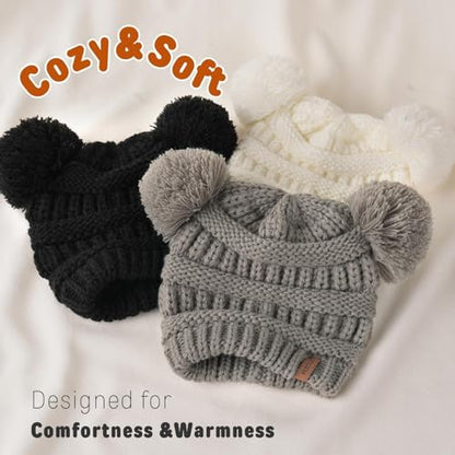 FURTALK Baby Winter Knitted Beanie Hat Soft Warm Pom Poms Toddler Skull Cap - color: Black+white+grey, size: 1-3T