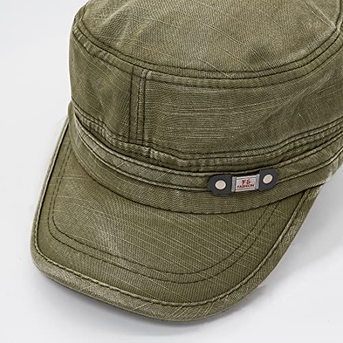 Unisex Cadet Army Cap Adjustable Flat Top Cap Washed Cotton Military Hat Baseball Cap - color: Green