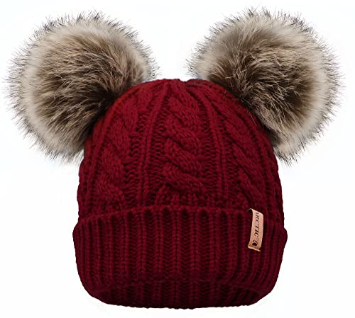 Arctic Paw Pom Pom Beanie Cable Knit Fleece Lined Winter Beanie Women Hat - color: Burgundy Hat Coffee Ball
