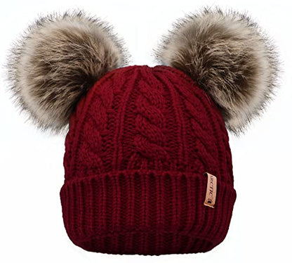 Arctic Paw Pom Pom Beanie Cable Knit Fleece Lined Winter Beanie Women Hat - color: Burgundy Hat Coffee Ball