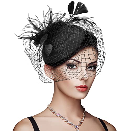DRESHOW Fascinators Hat Feather Headband Women's Fascinators Tea Party Headwear with Clip Flower Head Band for Girls & Women - color: 6.25" / Black