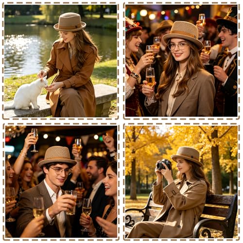 XGOPTS Unisex Summer Mesh Straw Porkpie Hat Trilby Jazz Fedora Panama Hats - color: Khaki