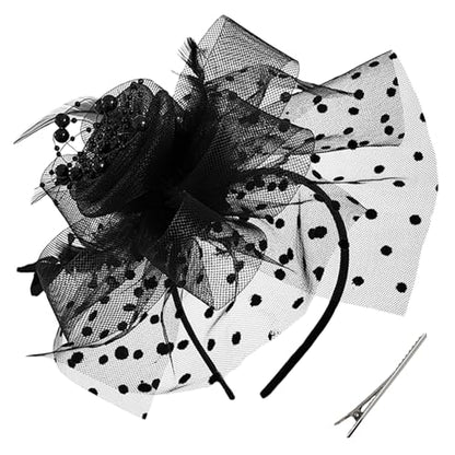 WLBON Fascinators Hat 20s 50s Headband Hair Clips Flower Mesh Veil Feather Headpiece Headwear Women Halloween Carnival Cocktail Wedding Church Cosplay Dress Up Birthday Tea Party Accessories Black - color: Black Tone