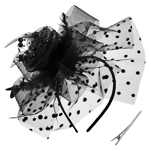 WLBON Fascinators Hat 20s 50s Headband Hair Clips Flower Mesh Veil Feather Headpiece Headwear Women Halloween Carnival Cocktail Wedding Church Cosplay Dress Up Birthday Tea Party Accessories Black - color: Black Tone