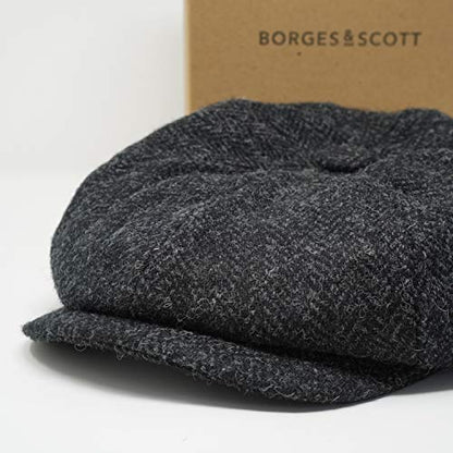 Lomond Newsboy Cap - 100% Handwoven Wool - Harris Tweed - Water Resistant - color: Midnight Herringbone, size: Small