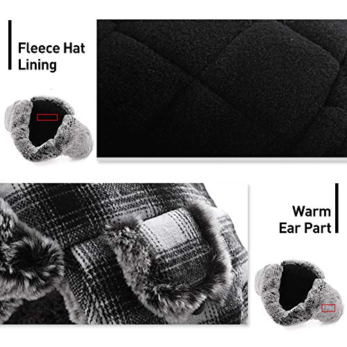 Jeff & Aimy Stylish Plaid Winter Wool Trapper Faux Fur Earflap Hunting Hat Ushanka Russian Cold Weather Thick Lined 55-61CM - color: Red, size: Medium