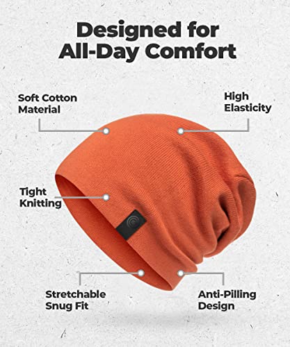 Warm Slouchy Beanie Hat - Deliciously Soft Daily Beanie in Fine Knit - color: Rust