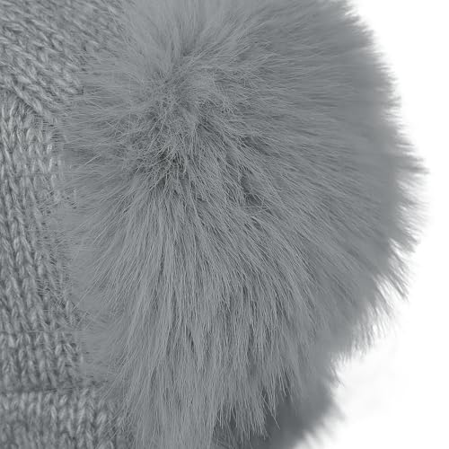Winter Fuzzy Knit Trapper Hat with Faux Fur Earflap Fleece Lined Windproof Russian Ushanka Cap Ski Snow Hunting Hat - color: Gray
