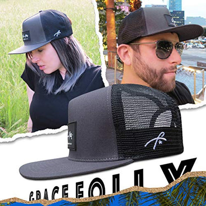 Grace Folly Trucker Hat for Men & Women. Snapback Mesh Caps - color: Charcoal Gray