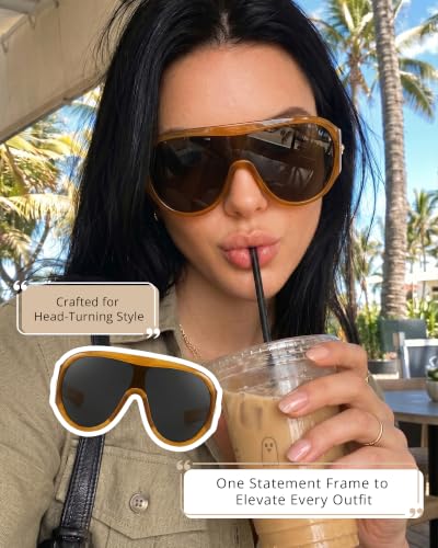 SODQW Women Oversized Visor Wrap Around Shield Sunglasses Big Large Shades - color: A05- Yellow/2grey