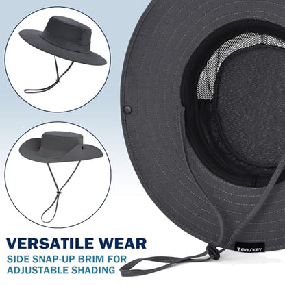 Cooling Sun Bucket Hat, UPF 50+ Wide Brim Boonie Hat with Ponytail Hole - color: 01 Dark Grey
