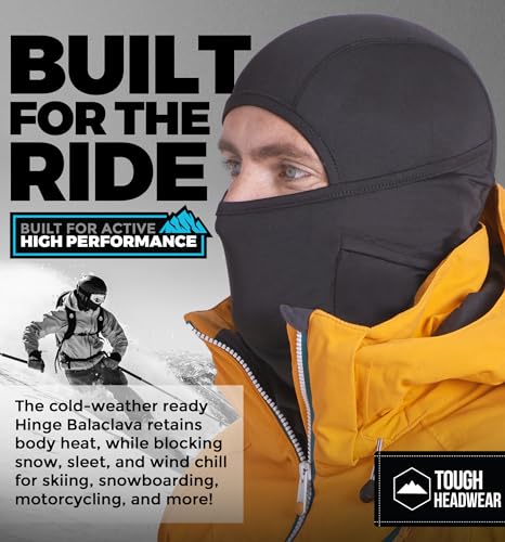 Tough Headwear Balaclava Ski Mask - Breathable Face Mask for Men - Flexible Hinge Full Face Cover - Windproof Motorcycle Gear - color: Black