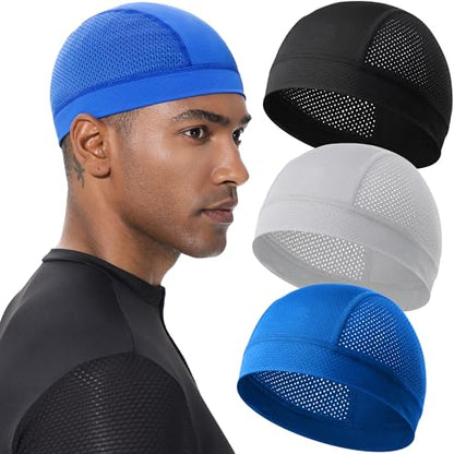 3PCS Cooling Breathable Skull Cap for Men Women Helmet Liner Caps - color: 3pcs(black+light Grey+dark Blue)