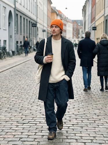 Beanie for Men Women Unisex Winter Hat Cuffed Thick Chunky Knitted Beanies Skull Cap - color: Orange