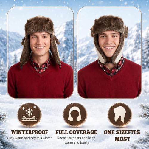 SATINIOR 1 Pcs Unisex Trapper Hat with Chin Strap Earflaps Hat - color: Light Brown