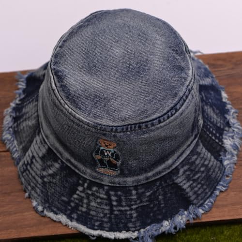 Cotton Denim Distressed Bucket Hat, Sun Hat, Hat for Men and Women - color: Blu29