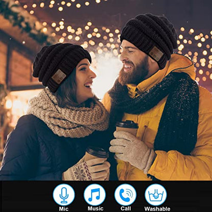Wireless Music Beanie Hat for Men Women Unisex Winter Warm Soft Knit Cap Beanie with Wireless Headphone Headset Stereo HD Speaker Mic Boys Girls Tech hat - color: Black-02