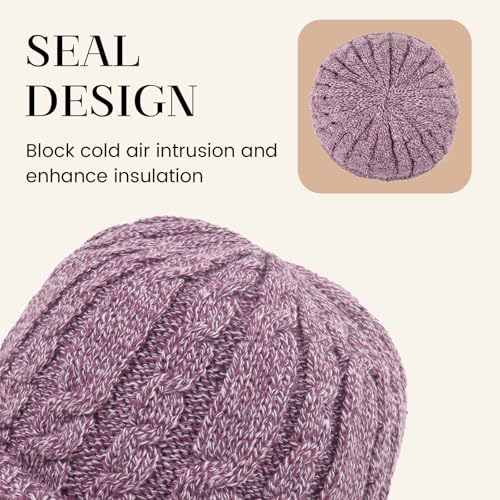 Winter Warm Beanie Hat for Women Men, Thick Cable Knit Cuffed Beanie - color: Purple