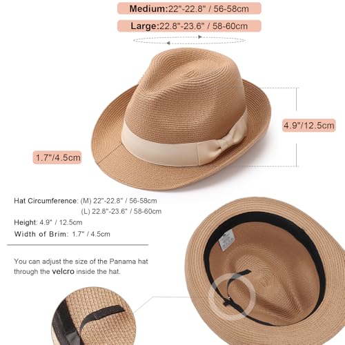 AQOKKA Summer Straw Fedora Hat for Women Men Travel Panama Hat with Wide Brim Roll Up Sun Hat for Beach Outdoor UPF 50+ - color: Rolled Straw Hat: : Khaki With Beige Band
