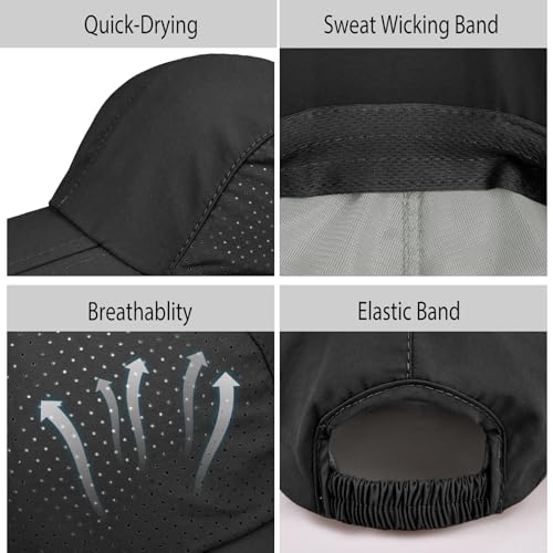 Foldable Baseball Cap for Men and Women,Long Brim Breathable Baseball Hats Quick Dry Sun Protection Collapsible Portable Hat - color: Black