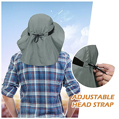 Solaris Small‑Head‑Fit Sun Hat with Neck Flap for Men & Women - color: #4 Gray With Rear Drawstring, size: One Size