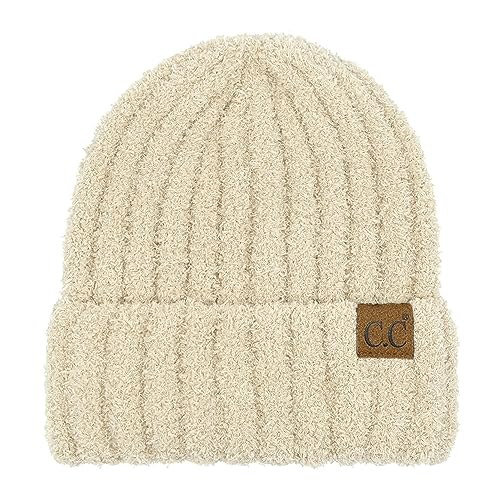 C.C Fuzzy Beanie for Women Unisex - Acrylic Stretchable Soft Warm Knit Winter Skully Hat - color: Acrylic-beige