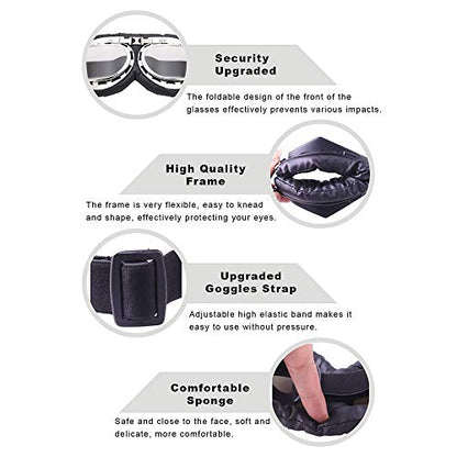Peicees Aviator Hat and Goggles Pilot Costume Set for Adult Men and Women - style: Black Hat+white Frame/Clear Lens
