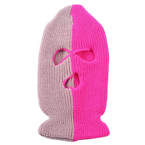 3 Hole Ski Mask Full Face Cover Balaclava Winter Windproof Cycling Accessories for Men Women - color: Pink-rose Red