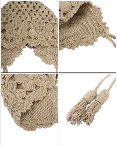 MINGSEECESS Women Girls Knitted Beanie Hat Crochet Braided Knit Warmer Cap Skiing Snowboarding Ear Flap Hats - color: Knitted-khaki