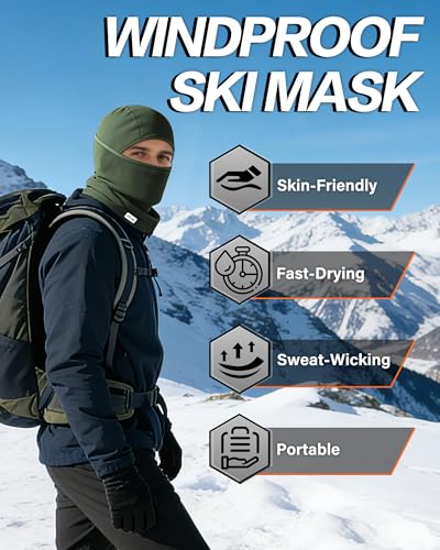 Winter Balaclava Ski Mask Warm and Fleece Full Face Cover for Men Women Cold Weather Skiing Motorcycle Neck Warmer - color: Army Green
