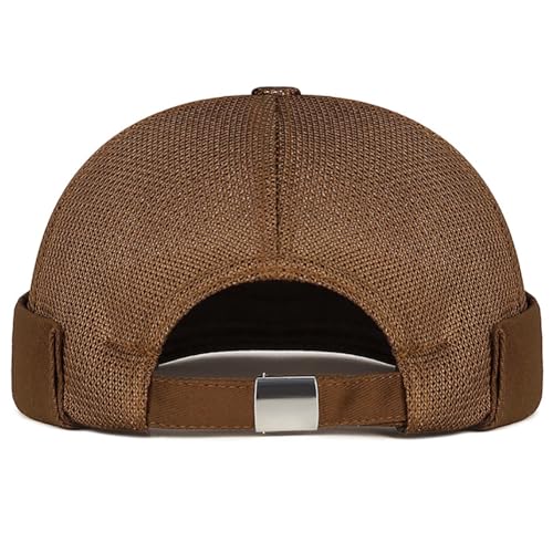 Mens Mesh Brimless Cap with No Brim, Summer Docker Cap Beanie Hat Flip Sailor Skullcap Breathable - color: Coffee