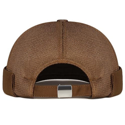 Mens Mesh Brimless Cap with No Brim, Summer Docker Cap Beanie Hat Flip Sailor Skullcap Breathable - color: Coffee